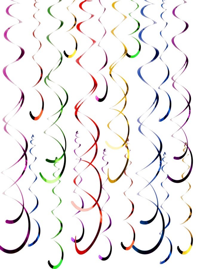 Rainflow 50PCS Colorful Hanging Swirl Decorations - Streamers Party Decorations Ceiling Swirl Foil Decoration with Double-Swirls and Single-Swirls for Birthday Decoration Wedding Graduation 6 Colors - Image 1